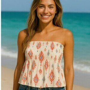 American Eagle Outfitters Women's Strapless Top Size Medium Off White Smocked